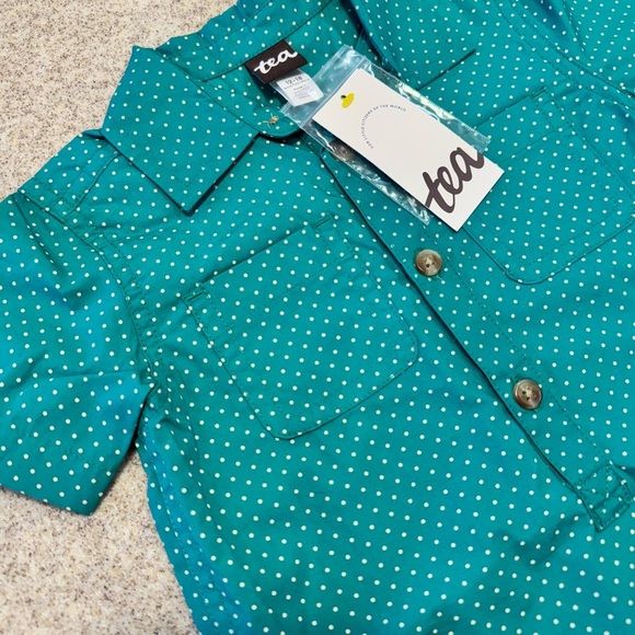 NWT Tea Collection Green Polka Dot Romper sz 12-18 months - Picture 3 of 5